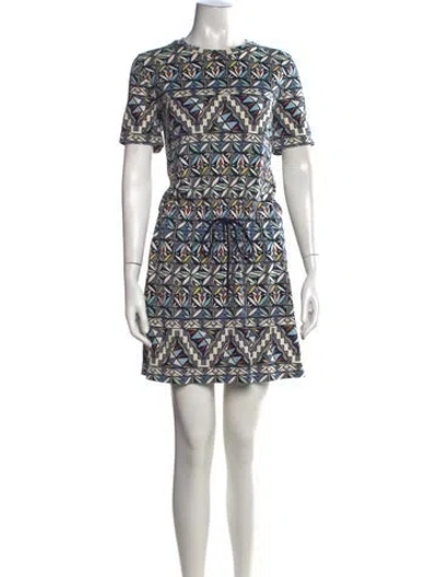 Pre-owned Tory Burch Graphic Print Mini Dress In Blue