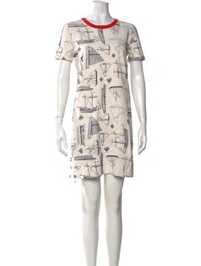 Pre-owned Tory Burch Graphic Print Mini Dress In Neutral