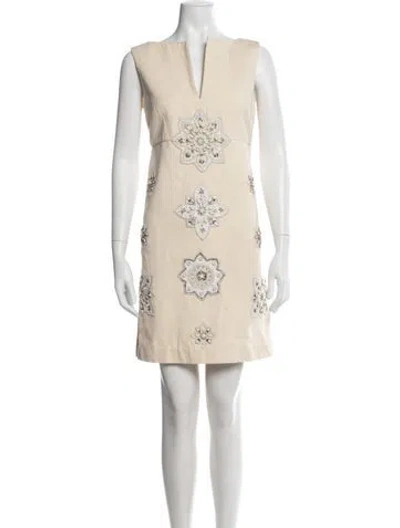 Pre-owned Tory Burch Graphic Print Mini Dress In Neutrals