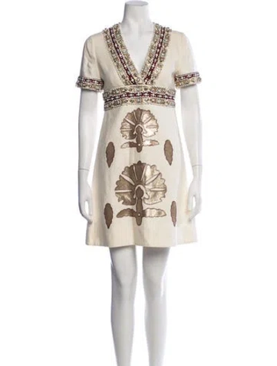 Pre-owned Tory Burch Graphic Print Mini Dress In Neutrals