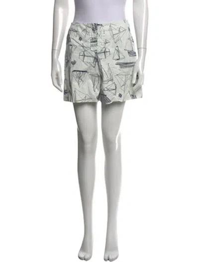 Pre-owned Tory Burch Graphic Print Mini Shorts In Blue/white