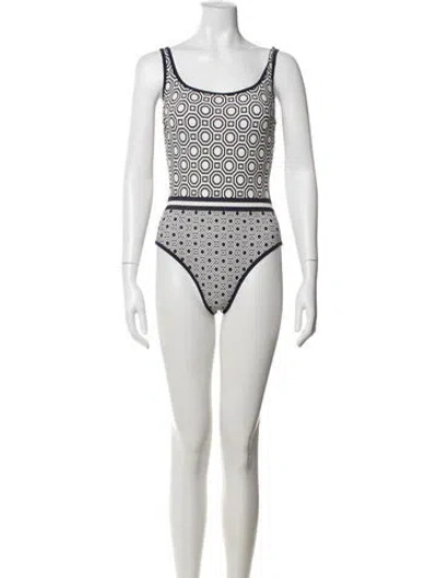 Pre-owned Tory Burch Graphic Print One-piece In Neutrals/white