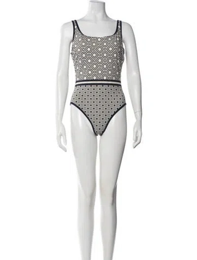 Pre-owned Tory Burch Graphic Print One-piece In White