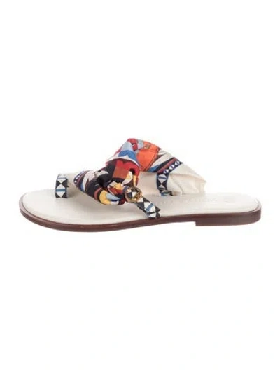 Pre-owned Tory Burch Graphic Print Sandals In Blue/orange/white