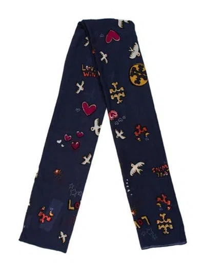 Pre-owned Tory Burch Graphic Print Scarf In Blue