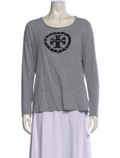 Pre-owned Tory Burch Graphic Print Scoop Neck Sweatshirt In Gray