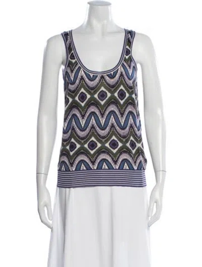 Pre-owned Tory Burch Graphic Print Scoop Neck Top In Multicolor