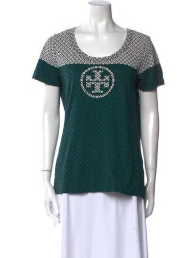 Pre-owned Tory Burch Graphic Print Scoop Neck T-shirt In Green