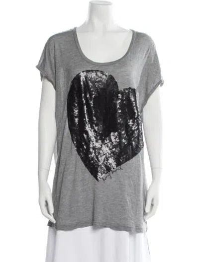Pre-owned Tory Burch Graphic Print Scoop Neck T-shirt In Grey