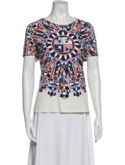 Pre-owned Tory Burch Graphic Print Scoop Neck T-shirt In Multi
