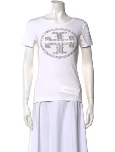 Pre-owned Tory Burch Graphic Print Scoop Neck T-shirt In White