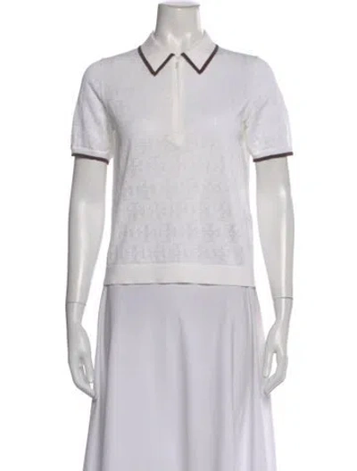 Pre-owned Tory Burch Graphic Print Short Sleeve Polo W/ Tags In White