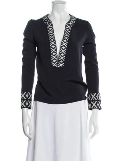 Pre-owned Tory Burch Graphic Print V-neck Top In Multi