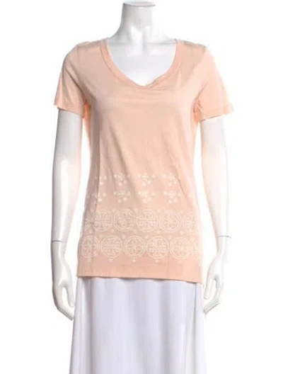 Pre-owned Tory Burch Graphic Print V-neck T-shirt In Pink