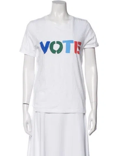 Pre-owned Tory Burch Graphic Print V-neck T-shirt In White