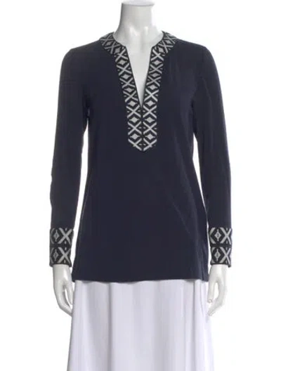 Pre-owned Tory Burch Graphic Print V-neck Tunic In Blue
