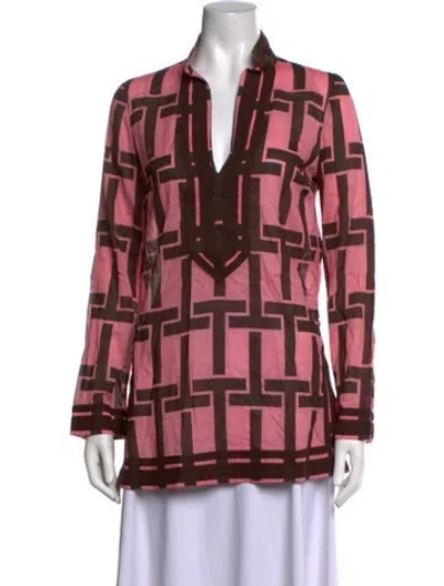 Pre-owned Tory Burch Graphic Print V-neck Tunic In Pink