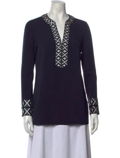 Pre-owned Tory Burch Graphic Print V-neck Tunic W/ Tags In Blue