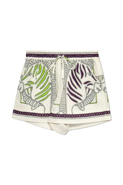 Tory Burch Graphic Printed Drawstring Shorts In Multi