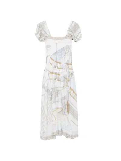 Tory Burch Graphic-print Midi Dress In White