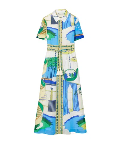 Tory Burch Graphic-print Midi Shirt Dress In Brown