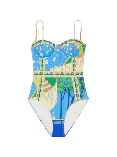Tory Burch Graphic-print Underwired Swimsuit In Multi