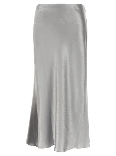 Tory Burch Flared Crinkled Satin Midi Skirt In Silver