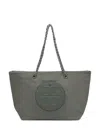 Tory Burch Gray  Shopper With Chain In Green