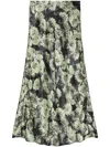 Tory Burch Floral Print Satin Midi Skirt In Green