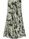 Tory Burch Floral Print Satin Midi Skirt In Green