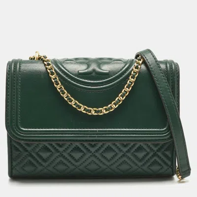 Pre-owned Tory Burch Green Quilted Leather Small Fleming Shoulder Bag