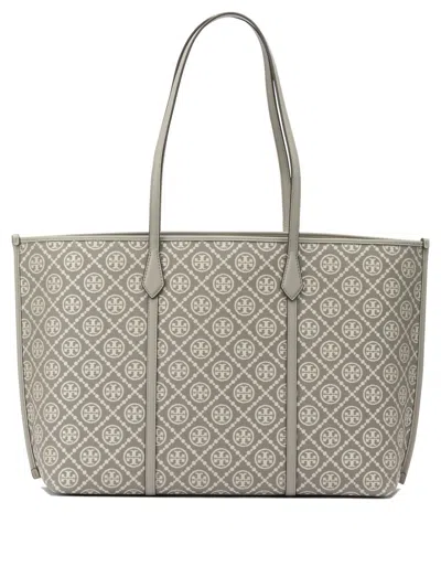 Tory Burch Grey Cotton Blend Shoulder Bag In Red