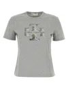 Tory Burch Crystal Logo T-shirt With Classic Crew Neckline In Graymelange