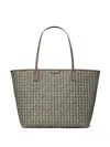 TORY BURCH GREY EVER-READY CANVAS TOTE BAG,14563402519785935