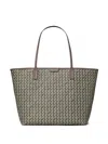 Tory Burch 'ever Ready' Grey Tote Bag With Logo Patch On The Front And All-over Double T Motif In Grey