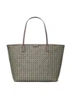 Tory Burch Ever Ready Grey Tote Bag With Logo Patch On The Front And All-over Double T Motif In Cotton Woman In Green