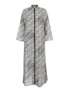Tory Burch Grey Kaftan With Contrasting Trims And Eyelet Closure On The Front In Grey