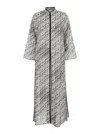 Tory Burch Grey Kaftan With Contrasting Trims And Eyelet Closure On The Front In Silk And Cotton Blend Woman In Gray
