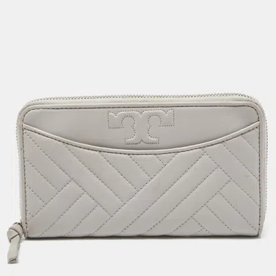 Pre-owned Tory Burch Grey Leather Alexa Continental Wallet