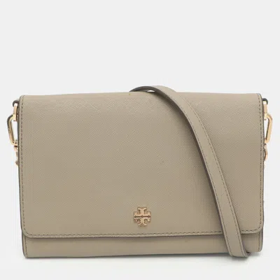 Pre-owned Tory Burch Grey Leather Wallet On Chain