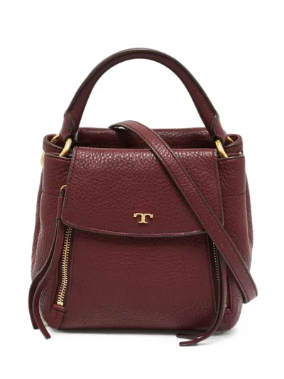Pre-owned Tory Burch Half Moon Leather Tote Bag In Red