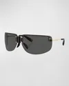 Tory Burch Half-rimmed Metal Wrap Sunglasses In Dark Grey