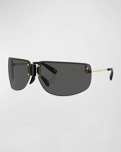 Tory Burch Half-rimmed Metal Wrap Sunglasses In Gray