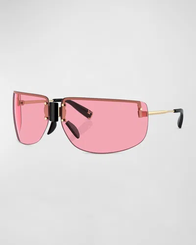 Tory Burch Half-rimmed Metal Wrap Sunglasses In Pink