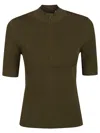 Tory Burch Half-zip Ribbed Top In Green