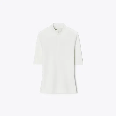 Tory Burch Half-zip Crewneck Sweater In White