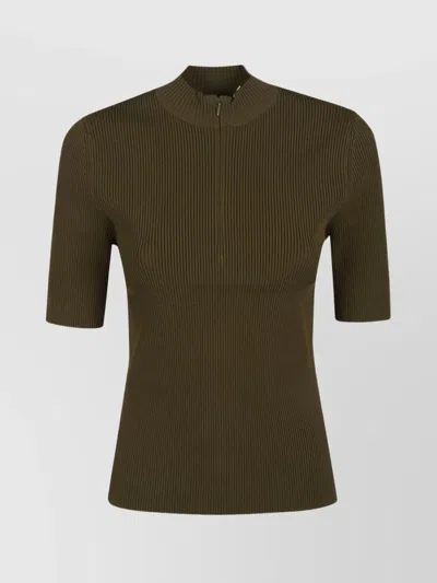 TORY BURCH HALF-ZIP MOCK NECK RIBBED KNITWEAR