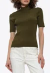Tory Burch Half-zip Ribbed Top In Green