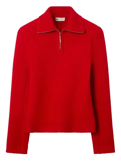 Tory Burch Half-zip Wool Polo Shirt In Red