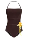 Tory Burch Flower Bandeau Swimsuit In Burgundy